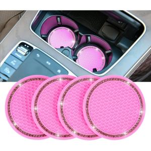 imageValleycomfy 4PCS Bling Car Coasters Universal Vehicle Bling Car Accessories 275 inch Silicone Anti Slip Crystal Rhinestone Cup Holder Coasters for Car Pink