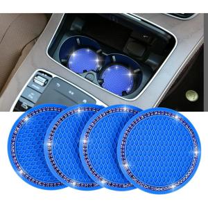 imageValleycomfy 4PCS Bling Car Coasters Universal Vehicle Bling Car Accessories 275 inch Silicone Anti Slip Crystal Rhinestone Cup Holder Coasters for Car Royal Blue1