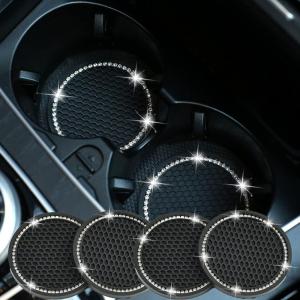 imageValleycomfy 4PCS Bling Car Coasters Universal Vehicle Bling Car Accessories 275 inch Silicone Anti Slip Crystal Rhinestone Cup Holder Coasters for Car BlackWhite