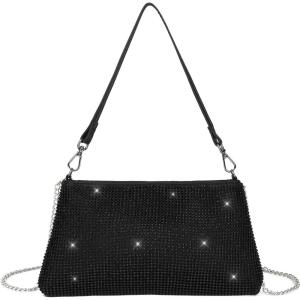 imageValleycomfy Bling Evening Clutch Bag for Women Lady Girl Bride Rhinestone Purse For Prom Cocktail Party Wedding EngagementDiamond Black