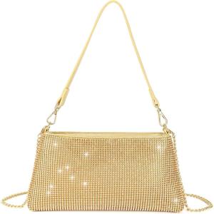 imageValleycomfy Bling Evening Clutch Bag for Women Lady Girl Bride Rhinestone Purse For Prom Cocktail Party Wedding EngagementGold