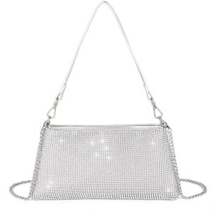 imageValleycomfy Bling Evening Clutch Bag for Women Lady Girl Bride Rhinestone Purse For Prom Cocktail Party Wedding EngagementSilver