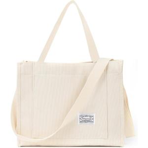imageValleycomfy Corduroy Tote Bag for Women Travel Crossbody Bag Purse Women Shoulder Bags Work Handbags Everyday Hobo BagBeige
