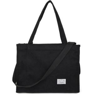 imageValleycomfy Corduroy Tote Bag for Women Travel Crossbody Bag Purse Women Shoulder Bags Work Handbags Everyday Hobo BagBlack