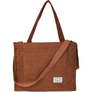 imageValleycomfy Corduroy Tote Bag for Women Travel Crossbody Bag Purse Women Shoulder Bags Work Handbags Everyday Hobo BagBrown
