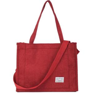 imageValleycomfy Corduroy Tote Bag for Women Travel Crossbody Bag Purse Women Shoulder Bags Work Handbags Everyday Hobo BagDark Red