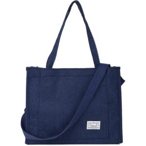 imageValleycomfy Corduroy Tote Bag for Women Travel Crossbody Bag Purse Women Shoulder Bags Work Handbags Everyday Hobo BagNavy Blue