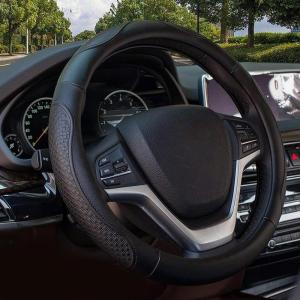 imageValleycomfy Leather Steering Wheel Covers Universal 15 inch Breathable Anti Slip ampamp Odor Free Black with Red LinesM14quot 1215quot 14Black
