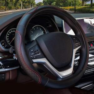 imageValleycomfy Leather Steering Wheel Covers Universal 15 inch Breathable Anti Slip ampamp Odor Free Black with Red LinesM14quot 1215quot 14Red
