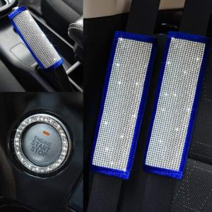 imageValleycomfy Soft Velvet Seat Belt Pads with Rhinestones Car Seat Belt Covers for Women Crystal Handbrake Cover Ring Set Bling Car Accessories 4 Pack Set Universal