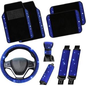 imageValleycomfy Steering Wheel Cover for Women Men Bling Bling Crystal Diamond Sparkling Car SUV Wheel Protector Universal Fit 15 Inch Black with Blue DiamondStandard Size14quot 1215quot 14Blue Diamond Set
