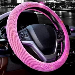 imageValleycomfy Steering Wheel Cover for Women Men Bling Bling Crystal Diamond Sparkling Car SUV Wheel Protector Universal Fit 15 Inch Black with Blue DiamondStandard Size14quot 1215quot 14Rose with Rose Diamond