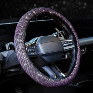 imageValleycomfy Steering Wheel Cover for Women Men Bling Bling Crystal Diamond Sparkling Car SUV Wheel Protector Universal Fit 15 Inch Black with Blue DiamondStandard Size14quot 1215quot 14Black with Pink Diamond