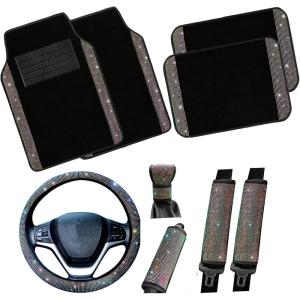 imageValleycomfy Steering Wheel Cover for Women Men Bling Bling Crystal Diamond Sparkling Car SUV Wheel Protector Universal Fit 15 Inch Black with Blue DiamondStandard Size14quot 1215quot 14Colorful Diamond Set