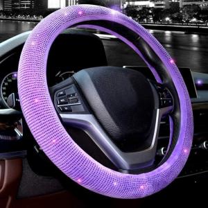 imageValleycomfy Steering Wheel Cover for Women Men Bling Bling Crystal Diamond Sparkling Car SUV Wheel Protector Universal Fit 15 Inch Black with Blue DiamondStandard Size14quot 1215quot 14Purple with Purple Diamond