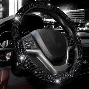 imageValleycomfy Steering Wheel Cover for Women Men Bling Bling Crystal Diamond Sparkling Car SUV Wheel Protector Universal Fit 15 Inch Black with Blue DiamondStandard Size14quot 1215quot 14Black with Black Diamond