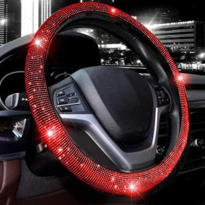 imageValleycomfy Steering Wheel Cover for Women Men Bling Bling Crystal Diamond Sparkling Car SUV Wheel Protector Universal Fit 15 Inch Black with Blue DiamondStandard Size14quot 1215quot 14Black with Red Diamond