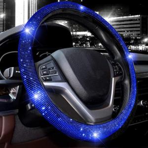 imageValleycomfy Steering Wheel Cover for Women Men Bling Bling Crystal Diamond Sparkling Car SUV Wheel Protector Universal Fit 15 Inch Black with Blue DiamondStandard Size14quot 1215quot 14Black with Blue Diamond