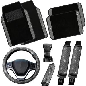 imageValleycomfy Steering Wheel Cover for Women Men Bling Bling Crystal Diamond Sparkling Car SUV Wheel Protector Universal Fit 15 Inch Black with Blue DiamondStandard Size14quot 1215quot 14White Diamond Set
