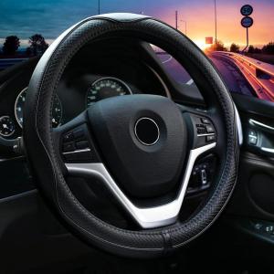 imageValleycomfy Steering Wheel Covers Universal 15 inch  Genuine Leather Breathable Anti Slip ampamp Odor Free Black with Red Lines M14quot 1215quot 14Black with Black Lines