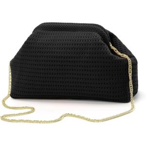 imageValleycomfy Beach ClutchWoven Clutch PursesCloud Dumpling Pouch PurseCrossbody BagsHollow Evening Bag for WomenBlack
