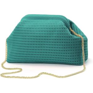 imageValleycomfy Beach ClutchWoven Clutch PursesCloud Dumpling Pouch PurseCrossbody BagsHollow Evening Bag for WomenEmerald Green