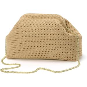 imageValleycomfy Beach ClutchWoven Clutch PursesCloud Dumpling Pouch PurseCrossbody BagsHollow Evening Bag for WomenKhaki