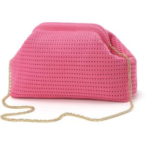 imageValleycomfy Beach ClutchWoven Clutch PursesCloud Dumpling Pouch PurseCrossbody BagsHollow Evening Bag for WomenPink