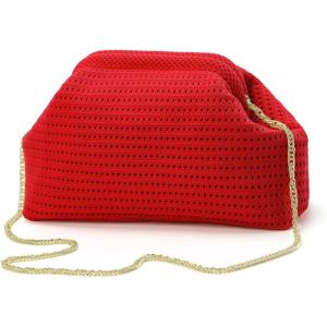 imageValleycomfy Beach ClutchWoven Clutch PursesCloud Dumpling Pouch PurseCrossbody BagsHollow Evening Bag for WomenRed