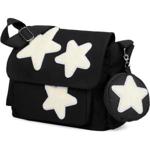 imageValleycomfy Messenger BagCanvas Messenger Bag with Star PurseCrossbody Bag for WomenBlack