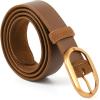 imageValleycomfy Womens Leather Suede Waist Belt for Casual Dress Jeans Ladies with Gold BuckleCaramel