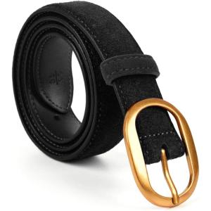imageValleycomfy Womens Leather Suede Waist Belt for Casual Dress Jeans Ladies with Gold BuckleBlack